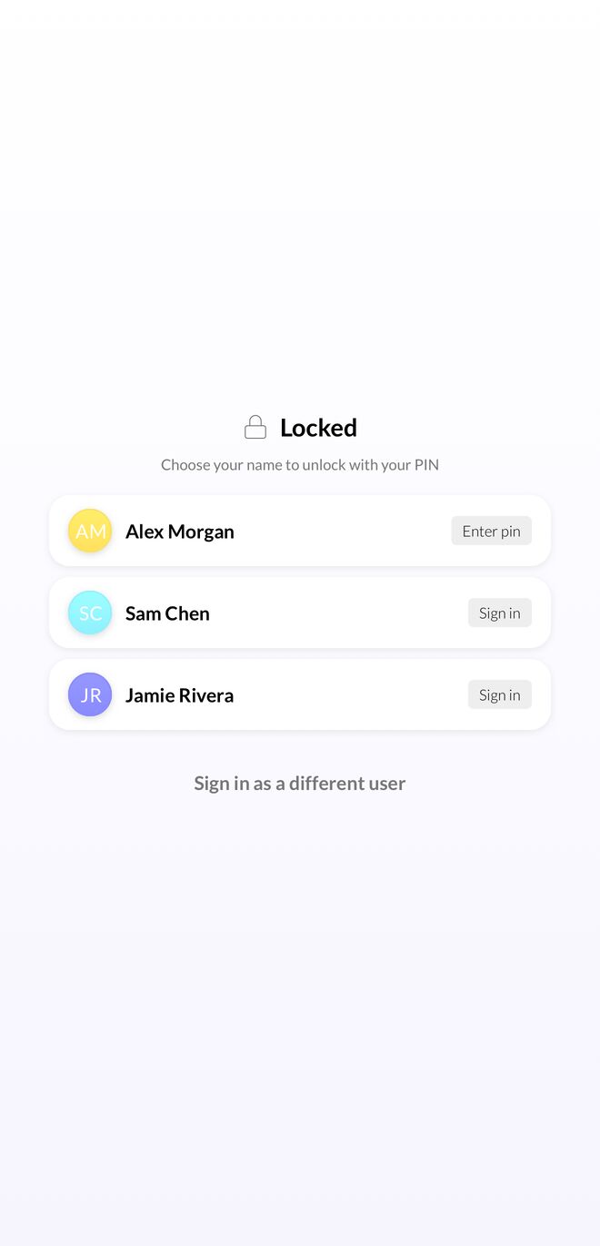 The lock screen listing the practice's providers